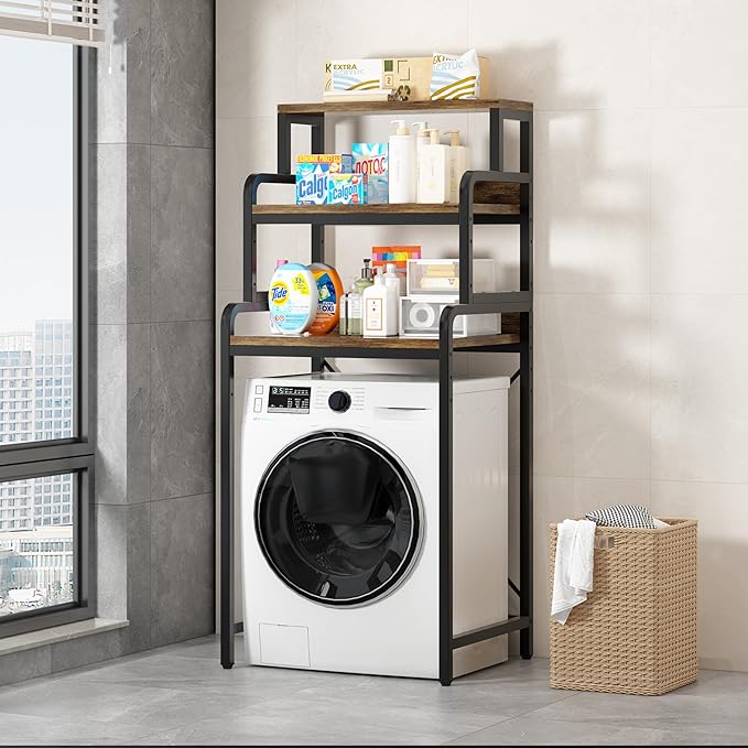 3-Tier Bathroom Room Shelf Washing Machine Storage Utility Rack Over The Toilet Washer Dryer Storage Bathroom Organizer Rack Space Saving Shelving Units Clothes Dryers Shelf-Ruum Studio Home