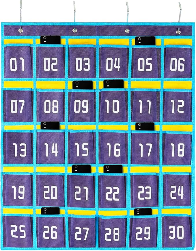 Loghot Classroom Accessories Closet Pocket Chart for Cell Phones Holder Wall Door Hanging Organizer (30 Pockets Blue)-Ruum Studio Home