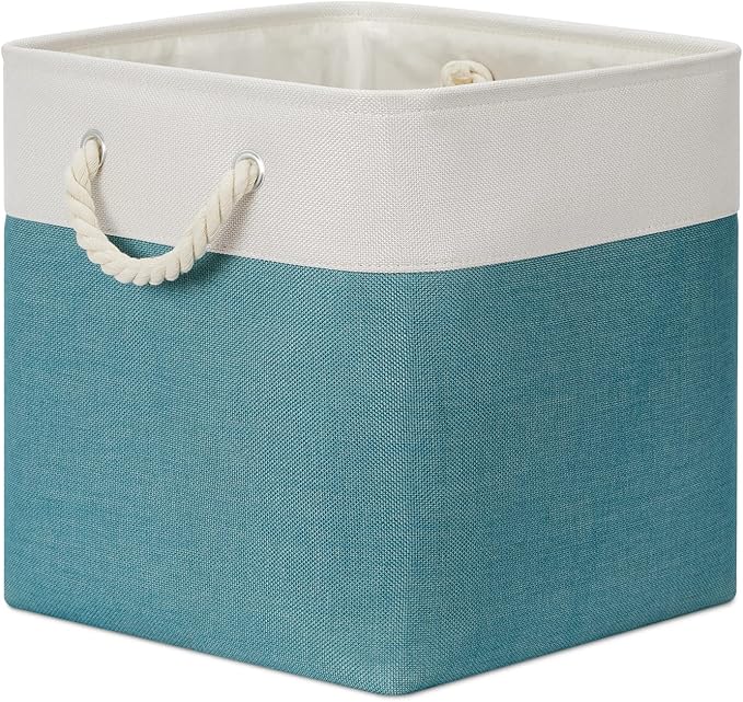 Bidtakay Fabric Baskets for Closets Shelves Lined Set of 3 Large Square Collapsible Storage Bins for Organizing 13 X 13 Cube Storage Bins for Pantry Organization Storage(Teal Blue)-Ruum Studio Home