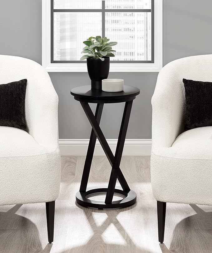 Kate and Laurel Aja Modern Side Table, 15 x 15 x 23, Black, Decorative Modern Geometric Wood Bedroom Nightstand Table with Round Tabletop and Unique Slanted Legs-Ruum Studio Home