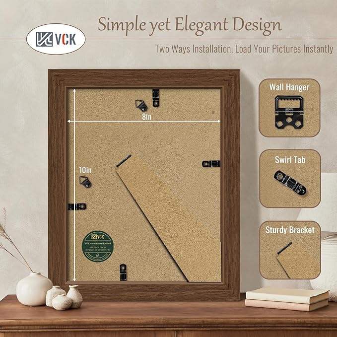 VCK 8x10 Frame Set of 3 - Brown, Wood Picture Frame with Exclusive Wood Grain, Wall Gallery Frame-Ruum Studio Home