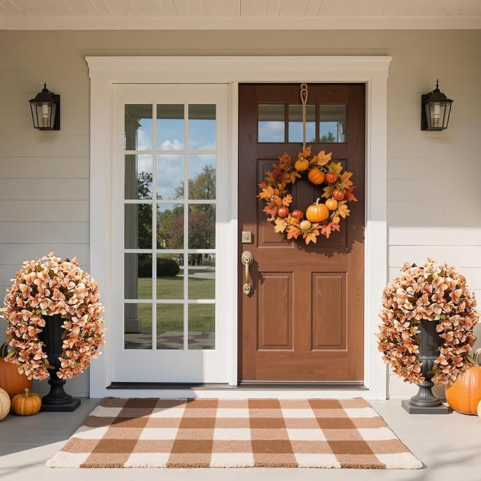 Bougainvillea Artificial Flowers Plants for Outdoors Outside Fall Autumn Decoration, 2 pcs Faux Silk Long Trailing Vines UV Resistant Look Real Brown Fake Flowers for Front Door Porch Planter Urn Yard-Ruum Studio Home