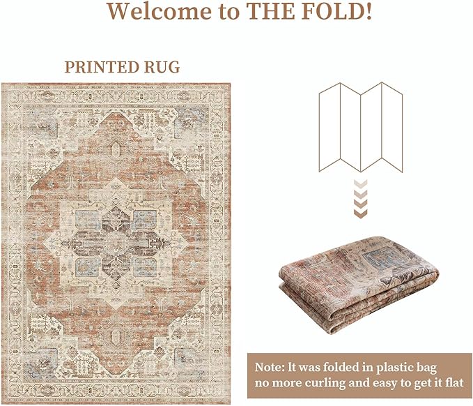 6'x9' Area Rug - Vintage Persian Medallion Design Low-Pile Faux Wool Rug, Non-Slip Backing, Machine Washable, for Living Room, Dining Room, Bedroom (Brick Red)-Ruum Studio Home