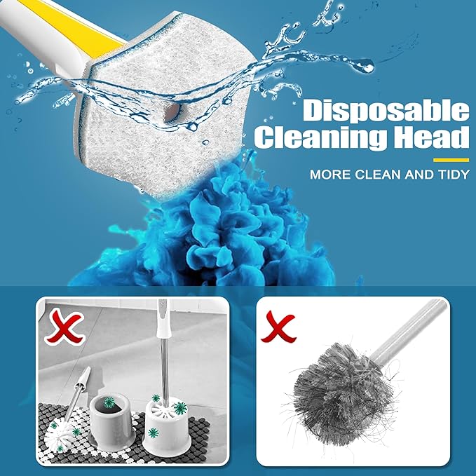 JEHONN Disposable Toilet Brush with 40PCS Wand Cleaner Refills, Wall Mounted Toilet Bowl Brush Holder Set, Bathroom Cleaning System for Sink Bathtub Wash Basin (Yellow)-Ruum Studio Home