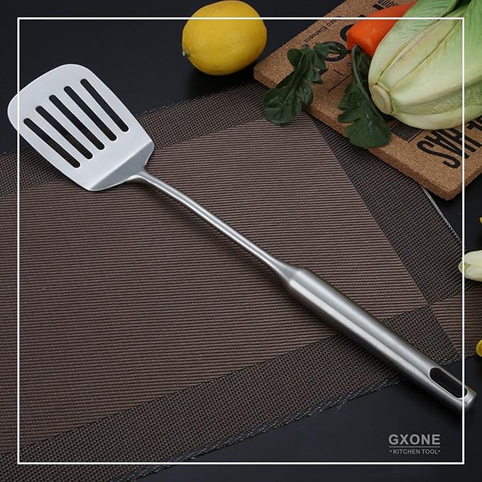 Stainless Steel Slotted Spatula,Cooking Utensil For Kitchen Use With Hollow Handle,Silver/14.9Inch-Ruum Studio Home