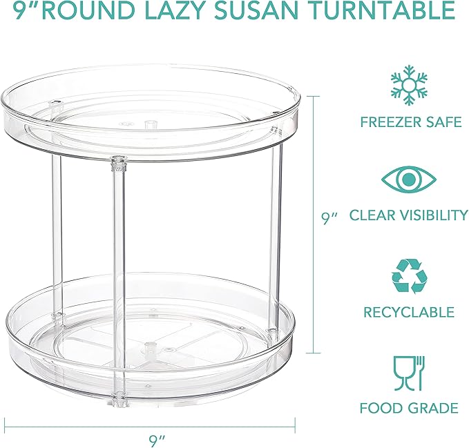 URALFA 2 Tier Lazy Susan Turntable, 9 Inch Clear Tiered Lazy Susan Organizer, 360 Rotating Spinner Organizer for Kitchen, Pantry, Counter, Sink-Ruum Studio Home