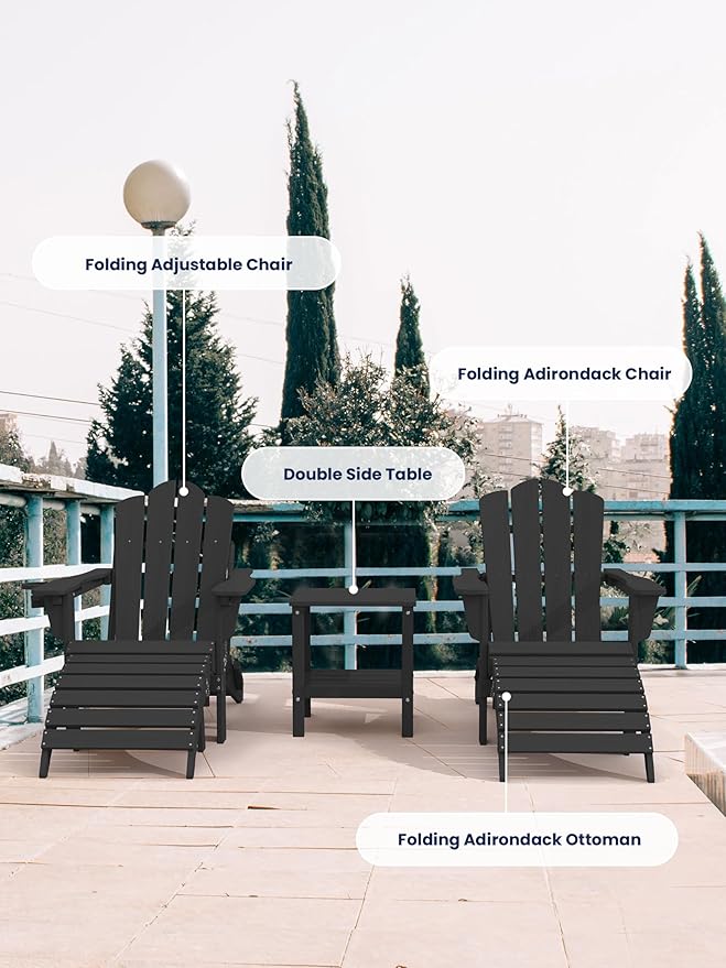 KINGYES Folding Adirondack Ottomans Set of 2 for Adirondack Chair, Black-Ruum Studio Home