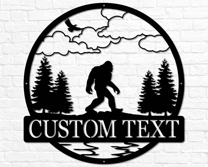 Outdoor Sasquatch Custom Name Metal Sign | Bigfoot Mountain Yard Art Decor | Metal Sasquatch Yeti Sign-Ruum Studio Home