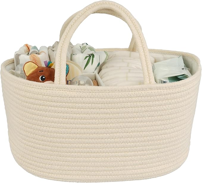 Diaper Caddy Organizer Cotton Rope Baby Basket Nursery Storage and Portable Tote Bag for Car Ideal Baby Shower Gifts and Registry Must-Have for Newborn Essentials beige-Ruum Studio Home