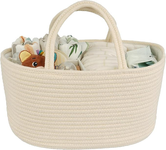 Diaper Caddy Organizer Cotton Rope Baby Basket Nursery Storage and Portable Tote Bag for Car Ideal Baby Shower Gifts and Registry Must-Have for Newborn Essentials beige-Ruum Studio Home