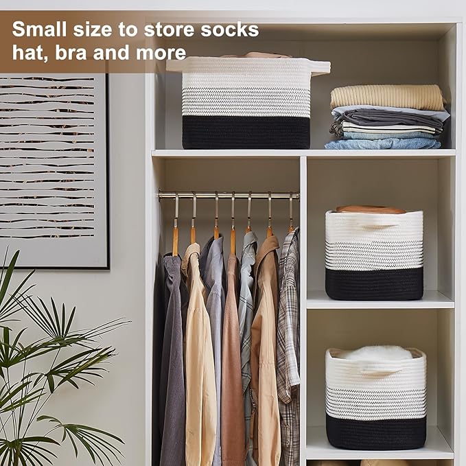 Storage Basket for Organizing, Woven Baskets for Storage, Rectangle Decorative Baskets for Shleves, Closet, Toys, Books, Nursery Organizer Bins - Pack of 3 (Gradient Black)-Ruum Studio Home