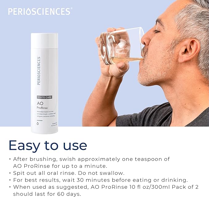 PerioSciences AO ProRinse White Care Whitening Mouthwash with Essential Oils and Antioxidants - Alcohol Free Mouthwash for Post-Whitening Enamel Protection, 10 fl oz/300ml Pack of 2-Ruum Studio Home