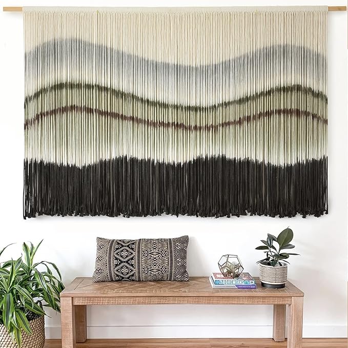 Macrame Wall Hanging Dip-Dye Large Macrame Wall Decor Boho Home Decor Scale Fiber Wall Art Yarn Craftsmanship Art 57" Wx 35" L-Ruum Studio Home