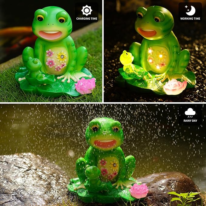 Upgraded Size Solar Garden Outdoor Statues Frog Mother and Little Frog with 6 LED Solar Figurine for Lawn,Patio, Balcony, Yard Decor Unique Gift, for Mom, Grandma,Father,Woman-Ruum Studio Home