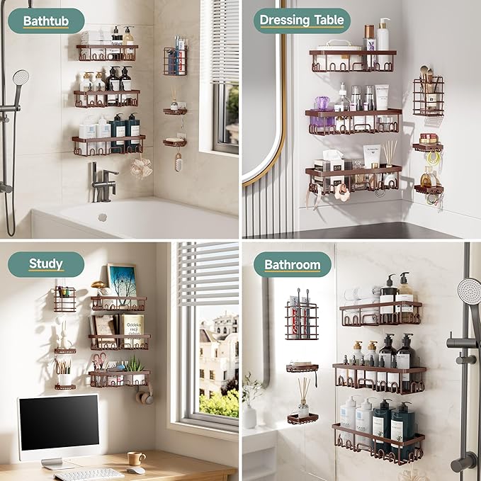 Veken Shower Caddy 6-Pack, No Drilling & Rustproof, Waterproof Adhesive Shelves Rack with Soap Holder, Large Capacity Bathroom Organizers and Storage, Wall-Mounted Kitchen & Home Decor-Ruum Studio Home