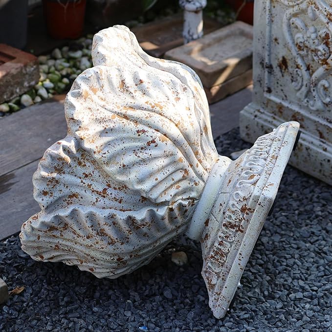 Vintage Garden Urn Planter with Pedestal, Cement and Fiber, Maked Antique, Decorative Leaf Pattern, 14.2x11.8 Inch Pot with 19.3 Inch Stand, Wrap Foam Safely Delivered from Local Warehouse (Antique)-Ruum Studio Home