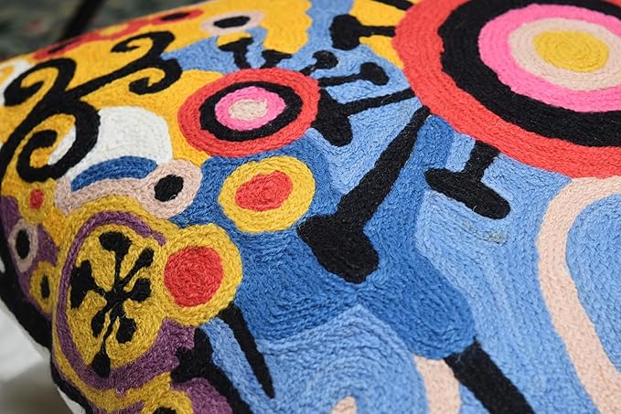 Kashmir Designs Yellow Tree of Life Decorative Pillow Cover Modern Couch Pillowcase Floral Chair Cushion Farmhouse Pillowsham Hand Embroidered Wool 18x18-Ruum Studio Home