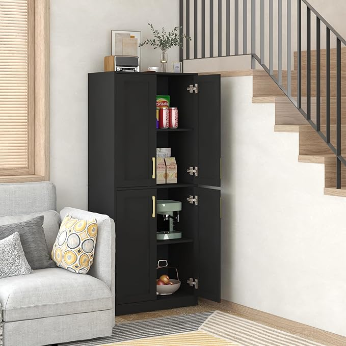 Tall Storage Cabinet with Doors & Shelf for Bathroom, Living Room, Entryway - Black-Ruum Studio Home