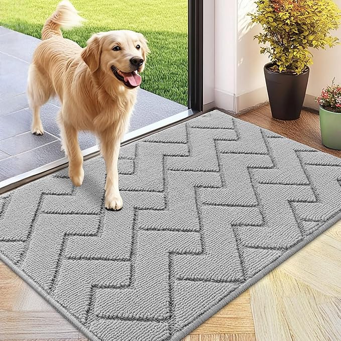 hicorfe Front Door Mat Outside Entrance,24"x35" Absorbent Muddy Dirt Resist Welcome Door Mats Outdoor Indoor,Stain and Fade Resistant,Non Slip Backing Entry Mat Doormat for Entryway (Light Grey)-Ruum Studio Home