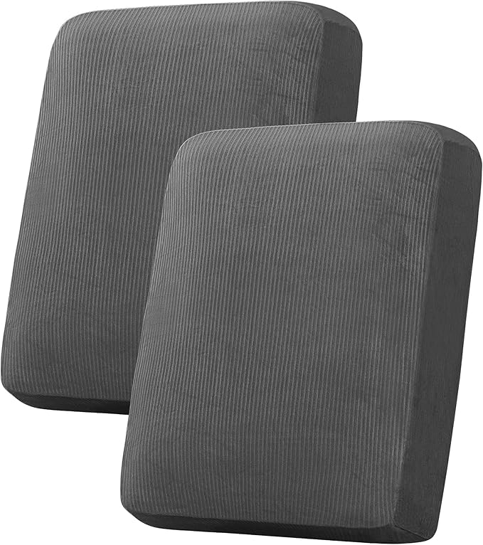 H.VERSAILTEX Velvet Stretch Couch Cushion Cover Plush Cushion Slipcover for Chair Loveseat Sofa Cushion Furniture Protector Seat Cushion Sofa Cover (2 Piece Medium Sofa Cushion Covers, Grey Striped)-Ruum Studio Home