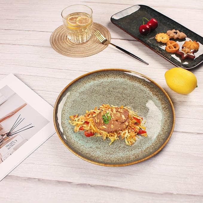 Ceramic Dinner Plates Dish Set,Set of 4,for Lunch snacks -Microwave Oven & Dishwasher Safe,Scratch Resistant,Dinnerware Kitchen Porcelain Serving Dishes 10 Inch Round-Ruum Studio Home