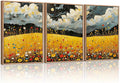 HLNIUC Mystical Moonlight Framed Wall Art Set,Night Moon Wildflower Canvas Wall Decor,Full Moon Mountain Flower Art Print,Large Golden Floral Landscape Wall Painting for Living Room,Office - 16”x24”x3-Ruum Studio Home