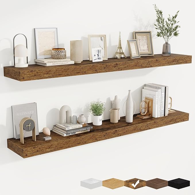 fuqing Floating Shelves for Wall, Bathroom Shelf Wall Mounted for Storage, Shelves with Invisible Bracket for Bedroom, Kitchen, Living Room, Farmhouse Small Book Shelf, 55 Inch Set of 2, Rustic Brown-Ruum Studio Home