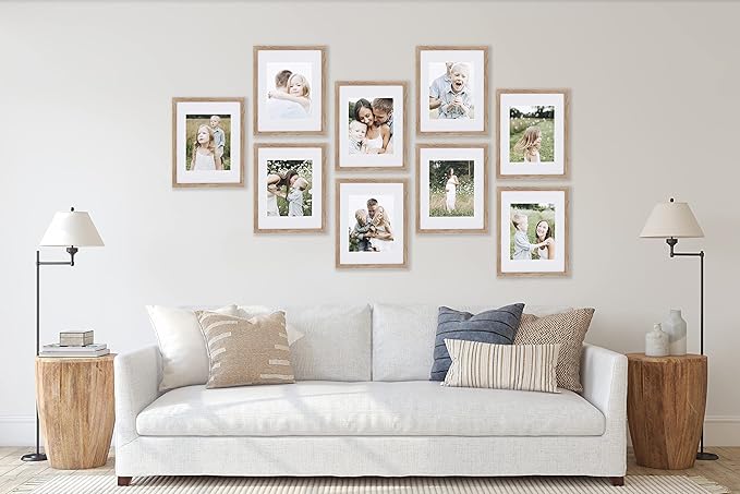 Sheffield Home 9 Piece Gallery Wall Frame Set, 11x14 Inch, Light Natural-Ruum Studio Home