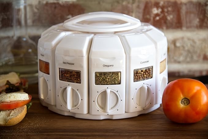 KitchenArt Spice Rack, Select-A-Spice Auto-Measure Rotating Spice Rack, White, 12 Compartments-Ruum Studio Home