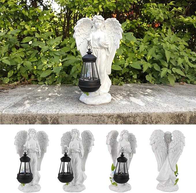 Solar Angel Garden Statue, Angel Figurine Outdoor Decor with Warm White Solar Lantern Garden Angel Figurine Outdoor Statue Waterproof Angel Sculpture Lawn Yard Art Patio Ornament Housewarming Gift-Ruum Studio Home