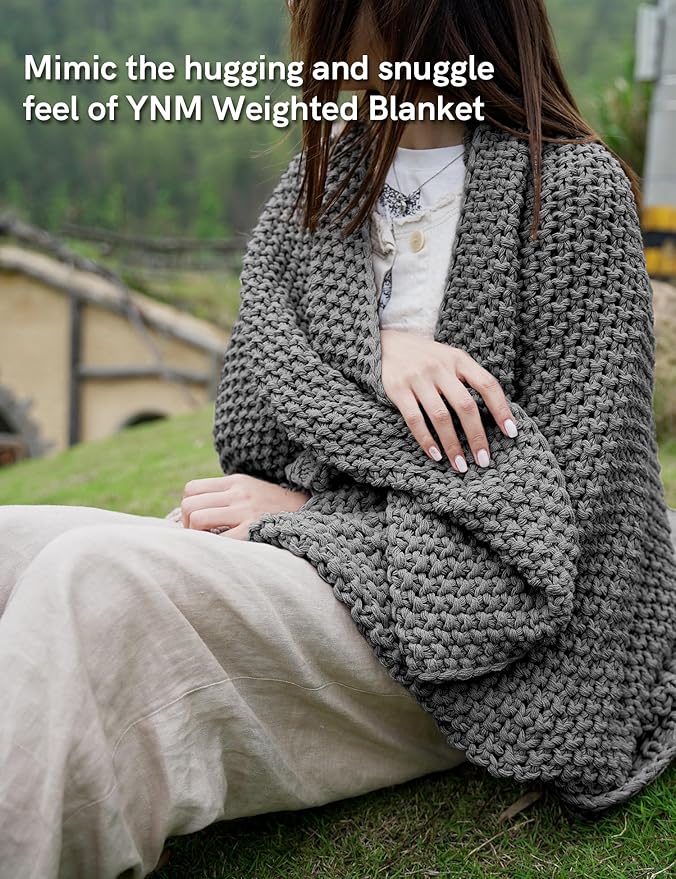 YnM Chunky Cotton Knit Throw Blanket, Cable Knit Throws for Bed Couch Sofa, Comfy & Relaxing, Decorative Piece for Farmhouse Modern Boho Rustic Scandinavian Chic Vibe, Moon Grey 80x87 Inches-Ruum Studio Home