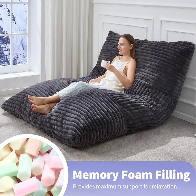 Hobestluk 3 in 1 Bean Bag Chair Giant Bean Bag Chairs Convertible Bean Bag Floor Cushion with Machine Washable Cover, Beanbag Chairs for Adult (Dark Grey)-Ruum Studio Home