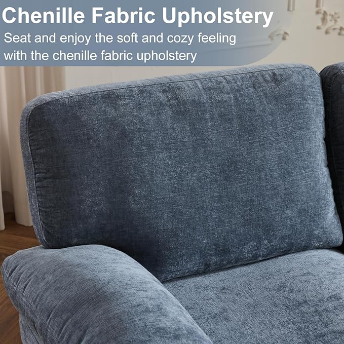 Karl home U-Shape Sectional Sofa Couch 111" Modern 4-Seat Sofa with Chaises Chenille Fabric Upholstered Covertible Couch with Wood Grain Legs for Living Room, Reception Room, Apartment, Navy Blue-Ruum Studio Home