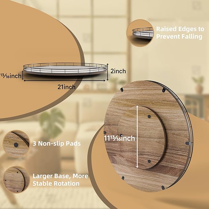 Acacia Wood 21" Lazy Susan Turntable Organizer for Table Top, Farmhouse Extra Large Round Lazy Susan for Serving Kitchen Countertop Cabinet for Charcuterie Centerpiece, Bathroom Vanity Tray Decor-Ruum Studio Home