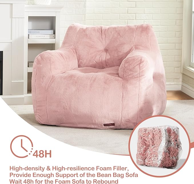 Hobestluk Bean Bag Chair for Adult Small Bean Bag Chairs with Arms Furry Beanbag Chair with Foam Filler Stuffed Bean Bag Sofa for Reading in Bedroom Living Room and Dorms(Pink)-Ruum Studio Home