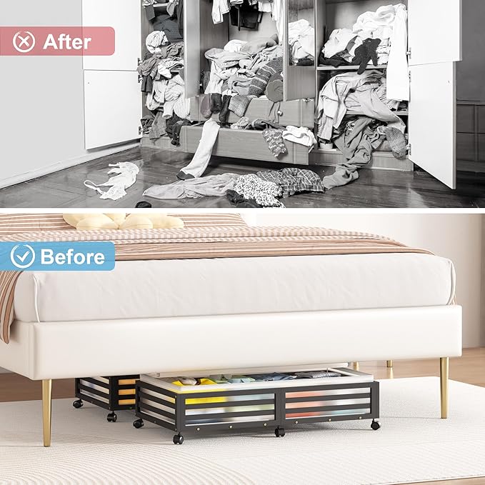 Under Bed Storage with Wheels-Large Bamboo Underbed storage Containers with Large Dust Bag Stackable Under the Bed Shoe Storage Bins for Clothes Books Bedding (2 Packs Black, 33.07"L×16.54"W× 6.5"H)-Ruum Studio Home
