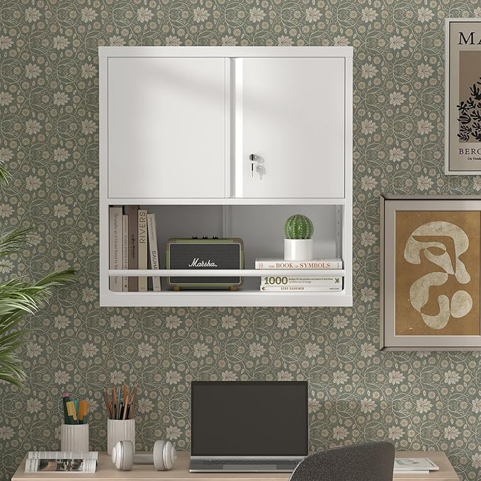 Wall Cabinets,Garage Metal Storage Cabinet with Shelf,Wall Storage Cabinet with Locking Door,Steel Cabinets for Kitchen,Home Office,Basement-Ruum Studio Home