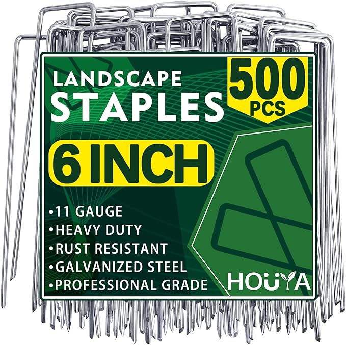 500 Pack Landscape Staples 6 Inch 11 Gauge Garden Stakes Galvanized Garden Staples Pins Anti-Rust Ground Stakes for Weed Barrier, Irrigation Tubing, Yard Lawn and Landscape Fabric-Ruum Studio Home