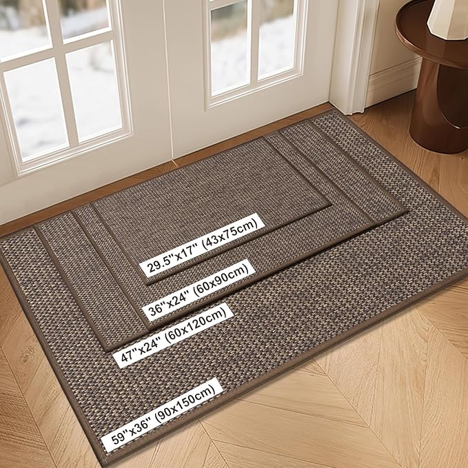 LEKEEPGO Door Mat 17"x29", Non Slip Door Mat Indoor Entrance, Rubber Backing Indoor Door mat Washable Absorbent Low-Profile Doormat Front Entryway Entry Resist Dirt Inside Door Mats, Brown-Ruum Studio Home