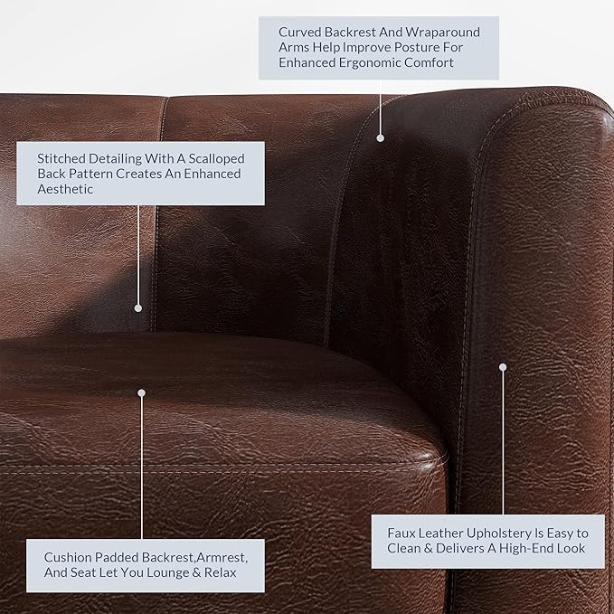 BELLEZE Accent Barrel Chair, Club Tub Sofa Corner Chair with Flared Legs and Cozy Soft Padding for Living Room Bedroom Waiting Room - Caramel-Ruum Studio Home