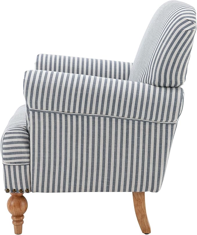 chairus Linen Accent Chair for Living Room Set of 2 Upholstered Mid Century Modern Single Sofa Chair with Solid Wood Legs Comfy Reading Armchair for Bedroom/Office Room/Recption/Lounge, Blue Stripe-Ruum Studio Home