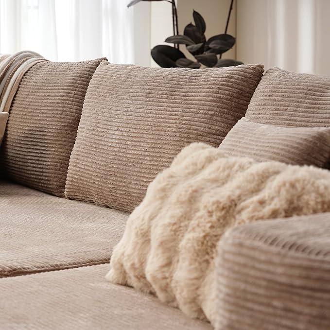 ovios 104" Cloud Sectional Couch with L-Shape Chaise,Modern Modular Sofa with Deep Seat, Upholstered Couches for Living Room Bedroom,No Assembly Required, Camel (Corduroy Fabric)-Ruum Studio Home
