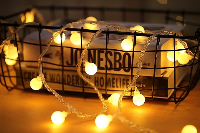 Globe String Lights for Bedroom, 49 Feet 100 LED Fairy Lights Plug in, 8 Modes Warm White Christmas String Lights for Indoor Outdoor Patio Party Garden Wedding Christmas Tree Decor-Ruum Studio Home