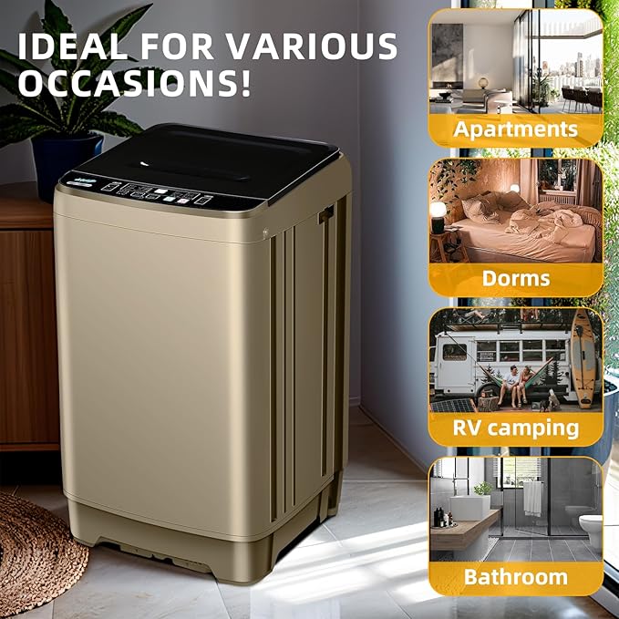Portable Washing Machine 2.3 Cu. Ft. Full-Automatic Compact Washer Machine for Apartment, 10 Wash Program Small Portable Washer for Dorm, Apartment, RV, Home, Golden-Ruum Studio Home