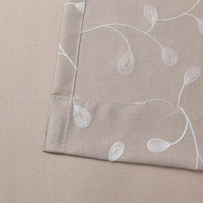 MIUCO Light Filtering Faux Linen Curtains - 95 Inch Long Bedroom & Living Room Drapes, Linen Floral Embroidered Solid Mix & Match, Semi Sheer Grommet Farmhouse Curtains, 2 Panels Set-Ruum Studio Home