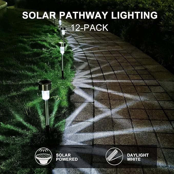 Solar Lights Outdoor Waterproof, Stainless Steel LED Landscape Lighting, Solar Garden Lights Solar Powered, Outdoor Solar Lights for Yard, Pathway, Walkway, Patio , Lawn - 16 Pack ( Cold White )-Ruum Studio Home