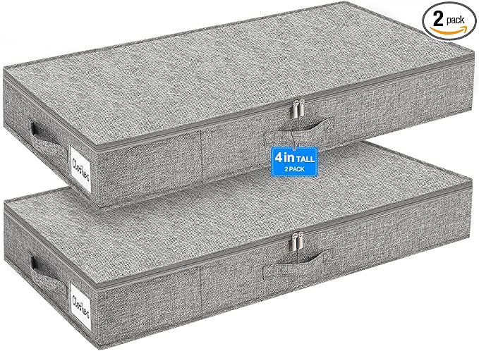 punemi Low Profile Under Bed Storage, 4 Inch Height Underbed Storage Containers With Sturdy Sidewalls & Bottom, Shallow Under Bed Organizer Clothes Storage Bins, Slim Under Couch Sofa Dresser Storage-Ruum Studio Home