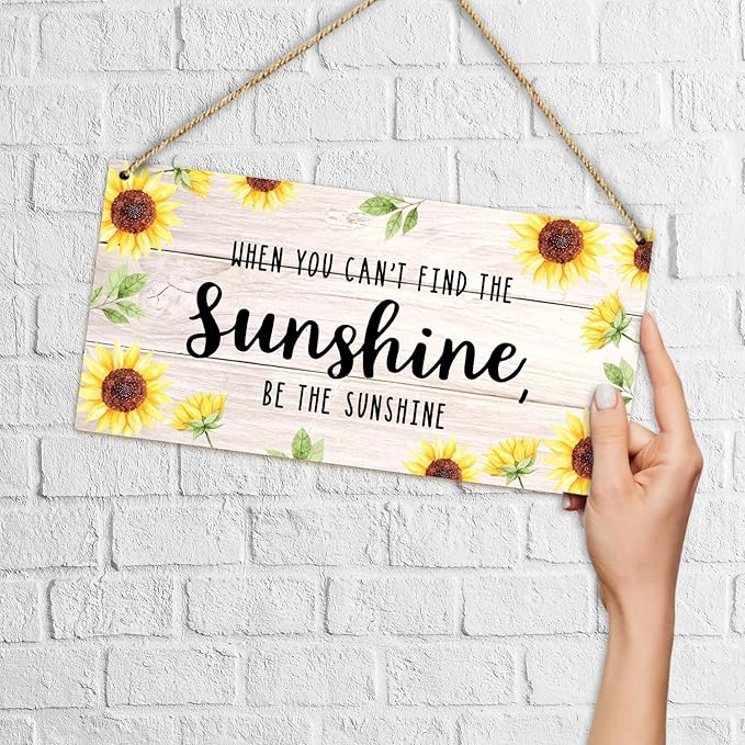 Be The Sunshine Wooden Hanging Sign Plaque, Sunflower Wall Decor Sign With Inspirational Quotes, Rustic Wood Sign Wall Art for Home Nursery Living Dining Room Farmhouse Garden Yard - A21-Ruum Studio Home
