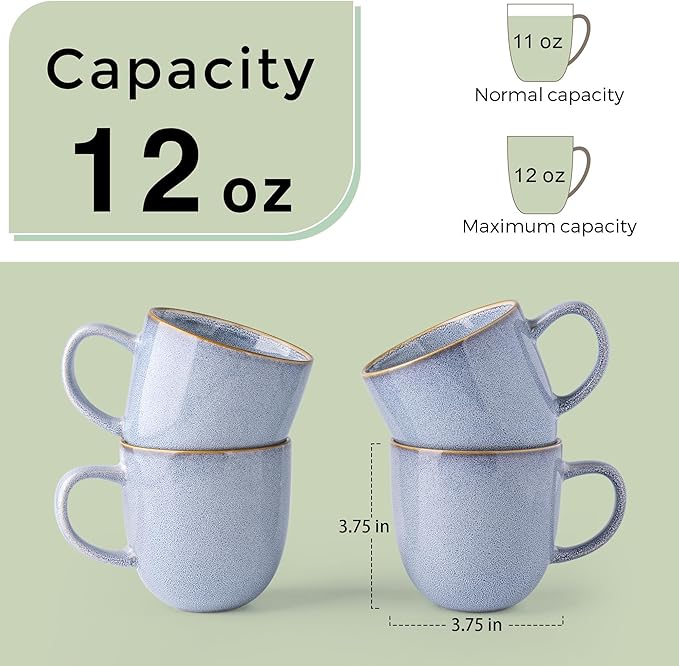 AmorArc 12oz Coffee Mugs, Ceramic Coffee Mugs set of 4 for Man, Woman, Dad, Mom, Modern Coffee Mugs with handle for Latte/Cappuccino/Milk/Cocoa. Dishwasher&Microwave Safe, Blue-Reactive Glaze-Ruum Studio Home
