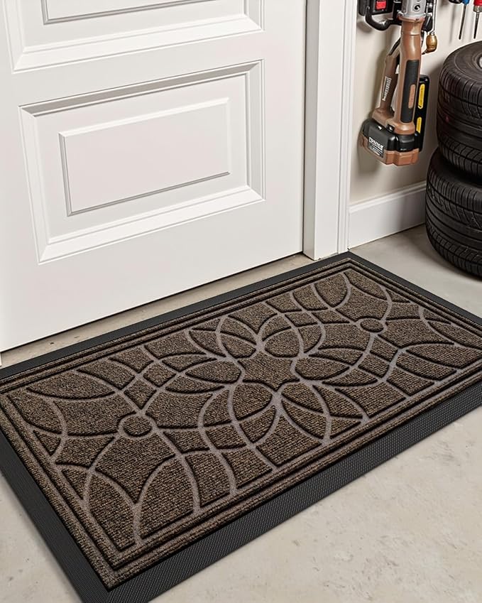 DEXI Front Door Mat Outside Entrance, Heavy Duty Non Slip Low Profile Doormat for Entryway, Trap Dirt and Moisture Welcome Mats, Easy Clean, Patio, Garage, 4x2, Brown-Ruum Studio Home